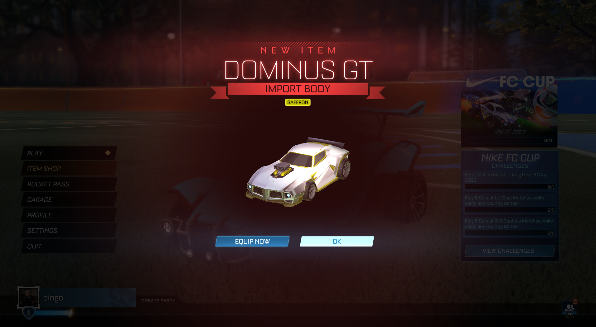 Saffron Dominus GT - New item alert in Rocket League